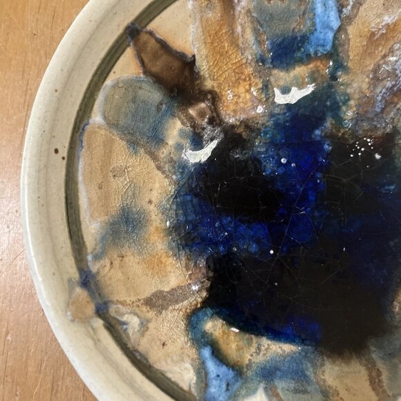 Dakota Stoneware Pottery Bushnell SD Artsy Plate 8”blue Brown Cream - Picture 2 of 6